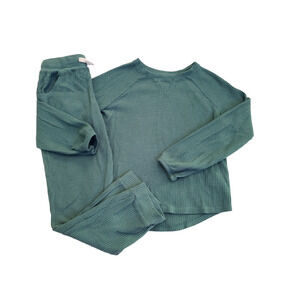 Girls 7/8 Waffle Jogger Pullover Outfit Set Jade
